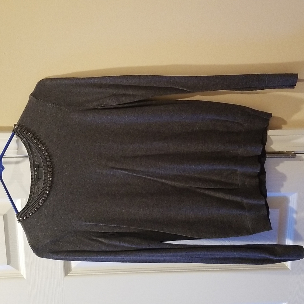 Ann Taylor jewel neck long sleeve charcoal gray sweater size XS